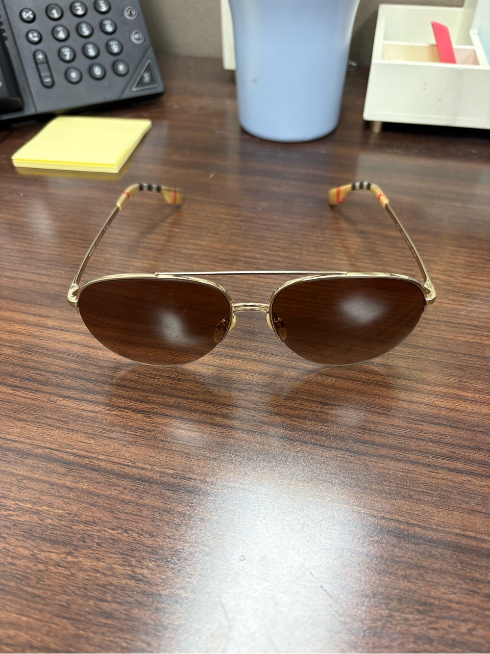 Burberry BE3113 Classic Aviator Sunglasses - Brown Lenses, Gold Frame - Picture 10 of 12